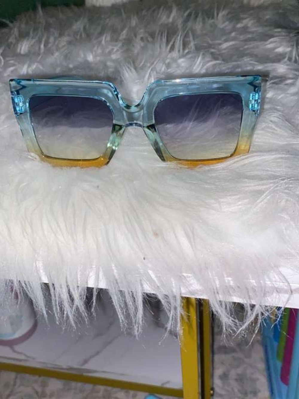 Blue to Yellow Gradient Square Sunglasses for Women